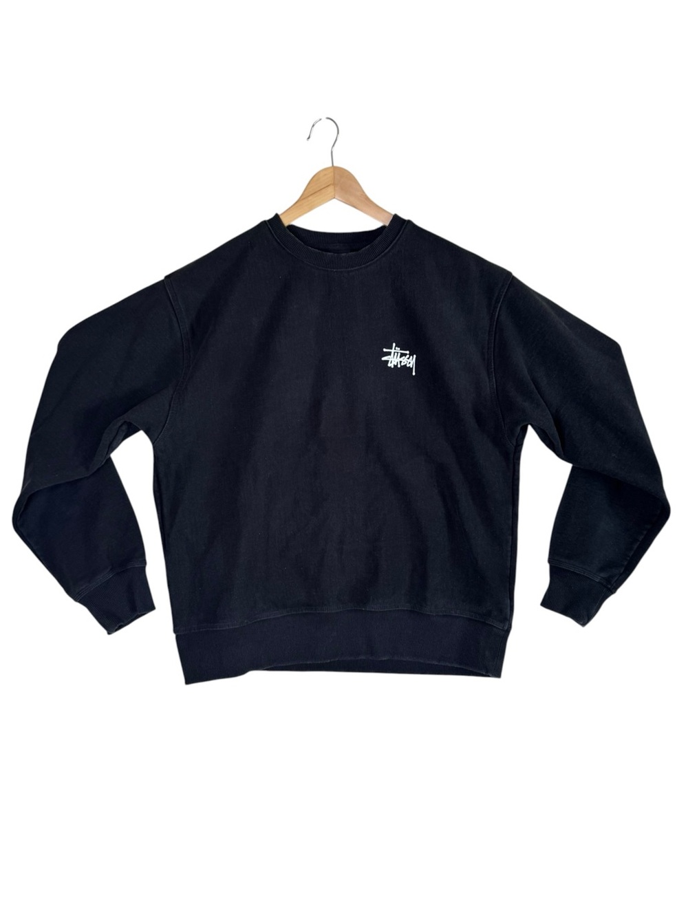 Stussy Basic Crew Neck Sweatshirt Black (Faded) Adult Size Large